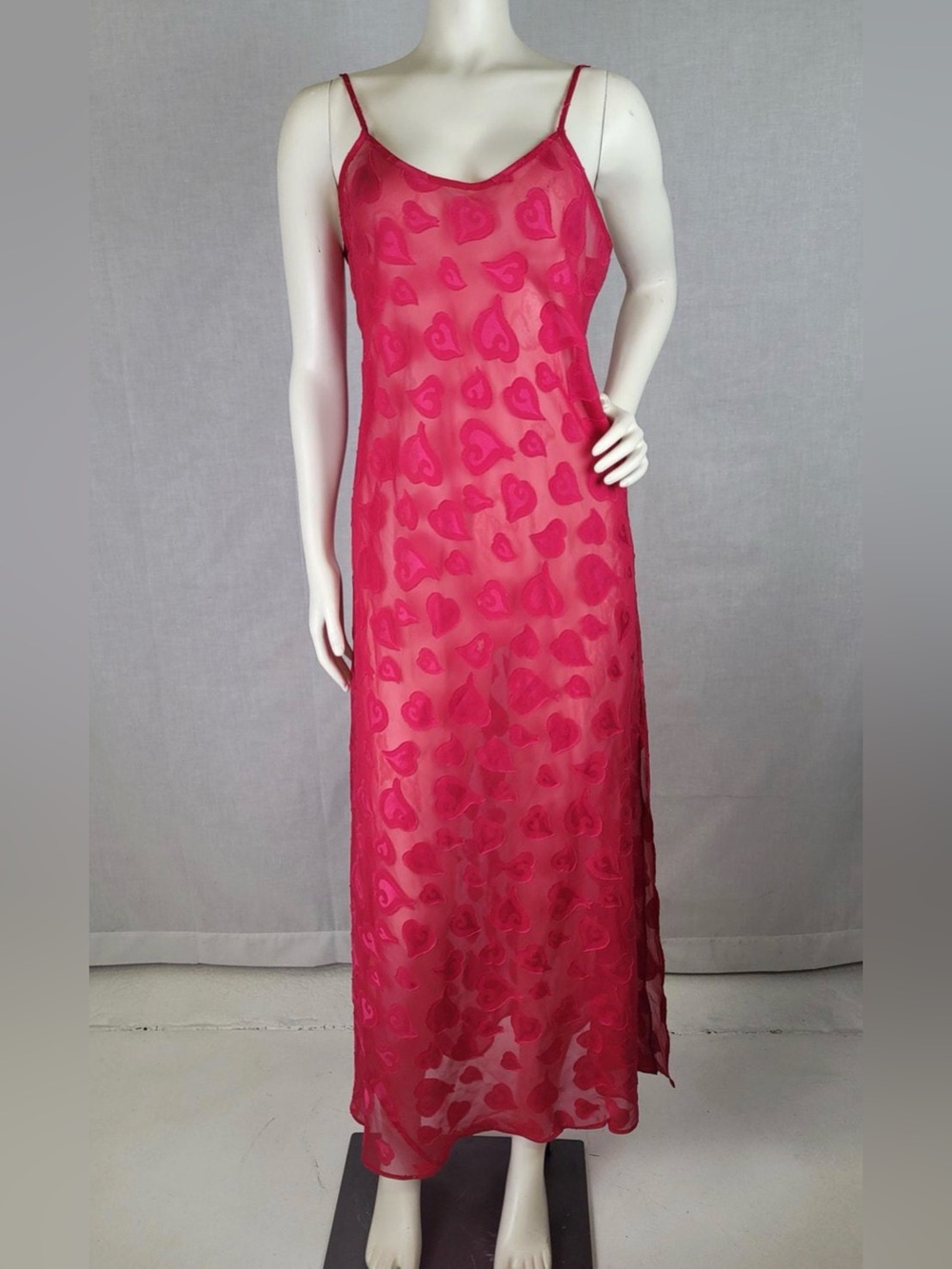 Maxi Victoria Secret Sheer Pink Slip Dress with Heart Design